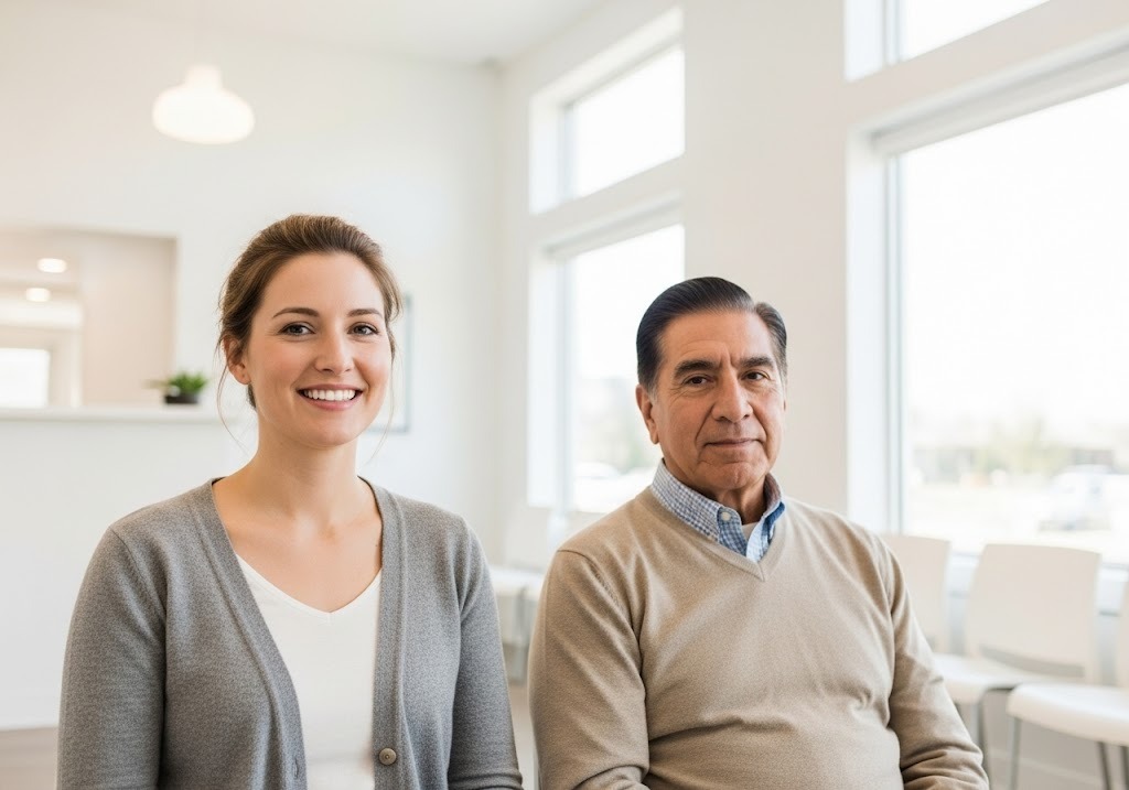 Man and woman in a waiting room showing how a direct primary care membership offers comfort and convenience