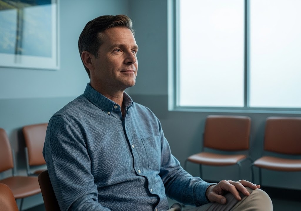 man looking relaxed in waiting room - Direct Primary Care Near Me