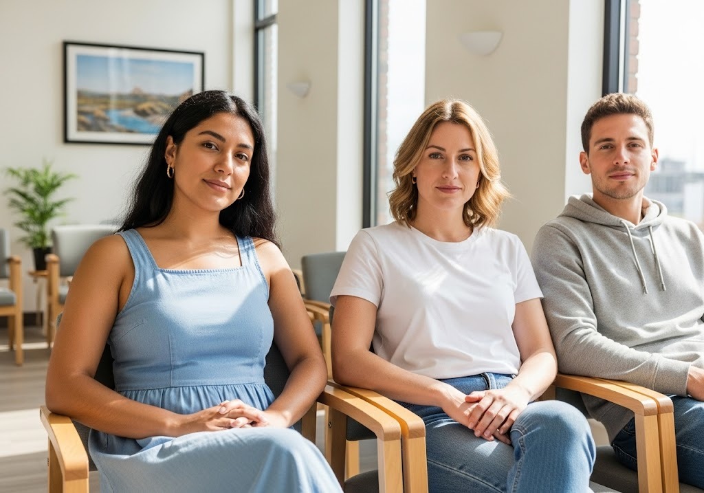 people in a waiting room at a Houston direct primary care clinic