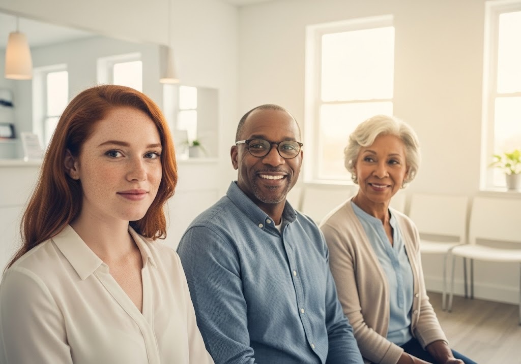 Relaxed people in waiting room showing how a direct primary care membership offers comfort and convenience