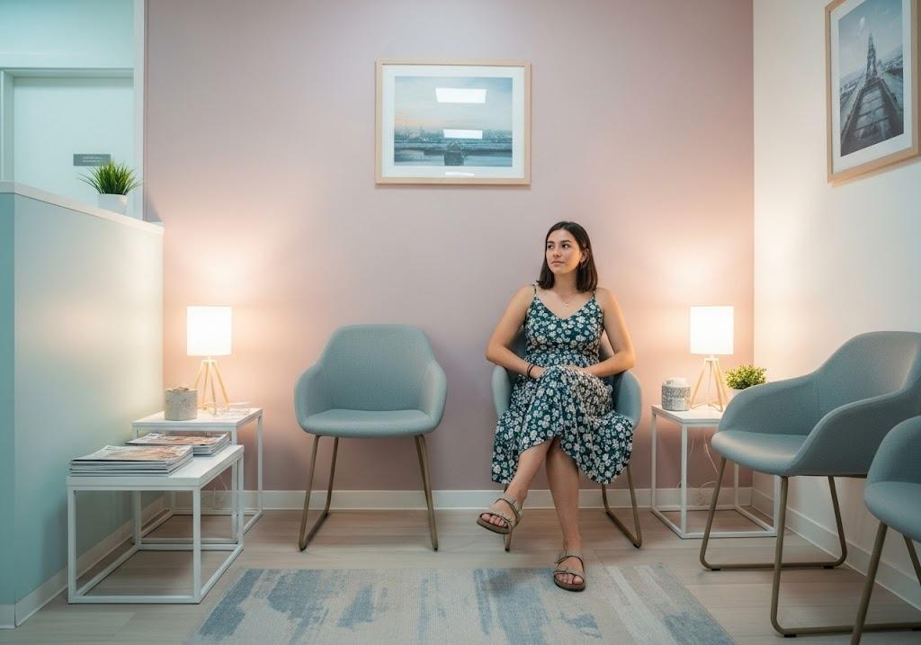 Calm and relaxed patient seated in a waiting room