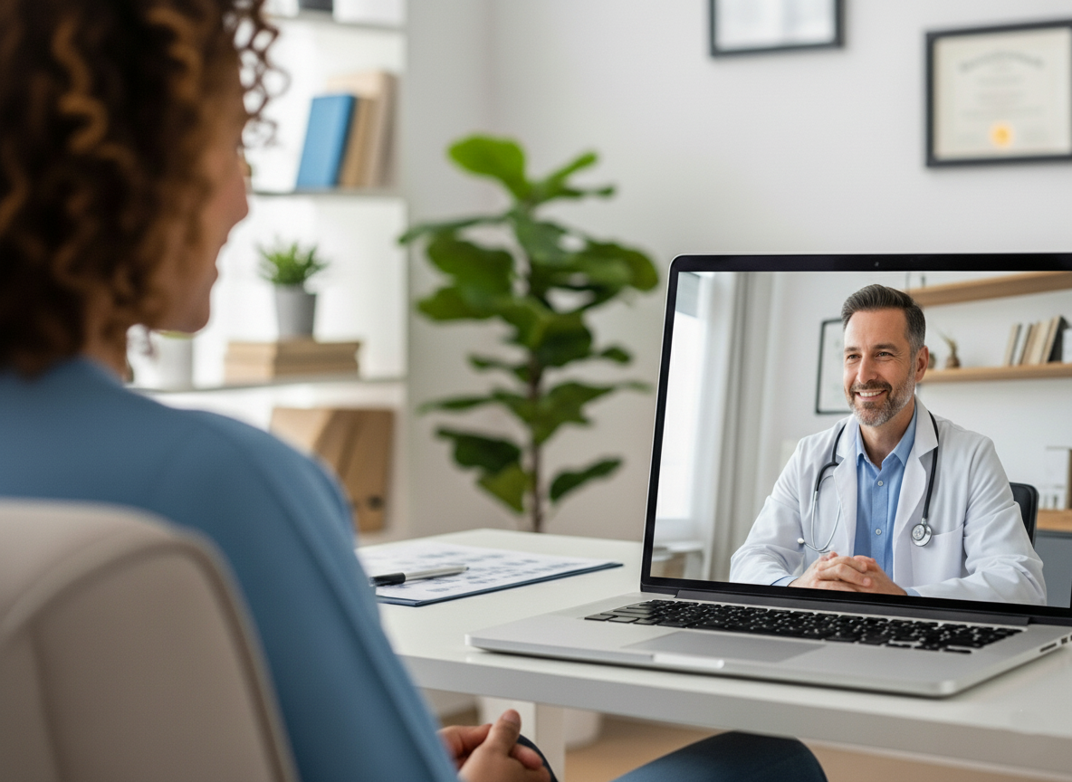 Patient consulting doctor online, illustrating unlimited telemedicine in a DPC model as a trusted, time-saving healthcare option.