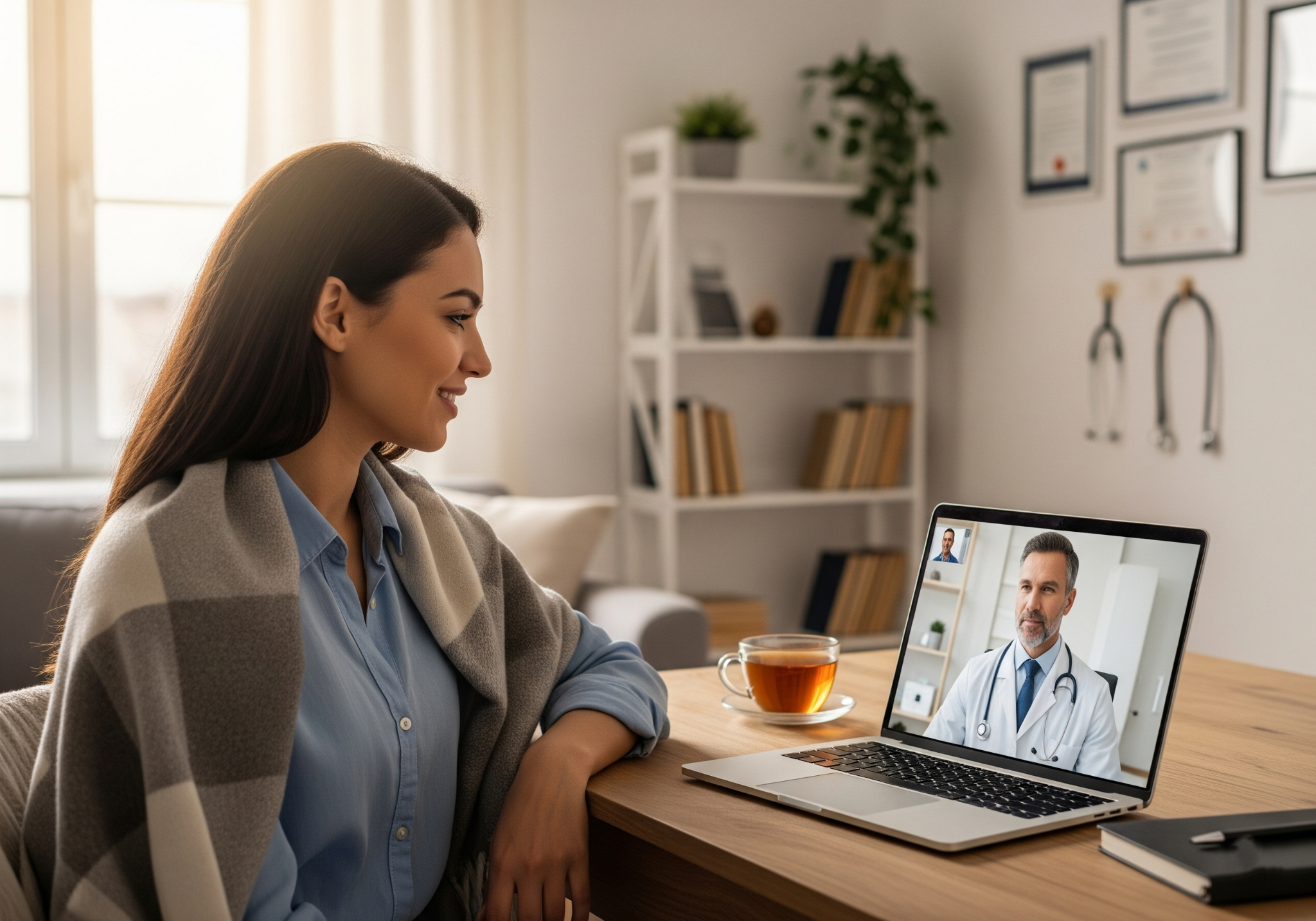 Patient consulting doctor via telemedicine