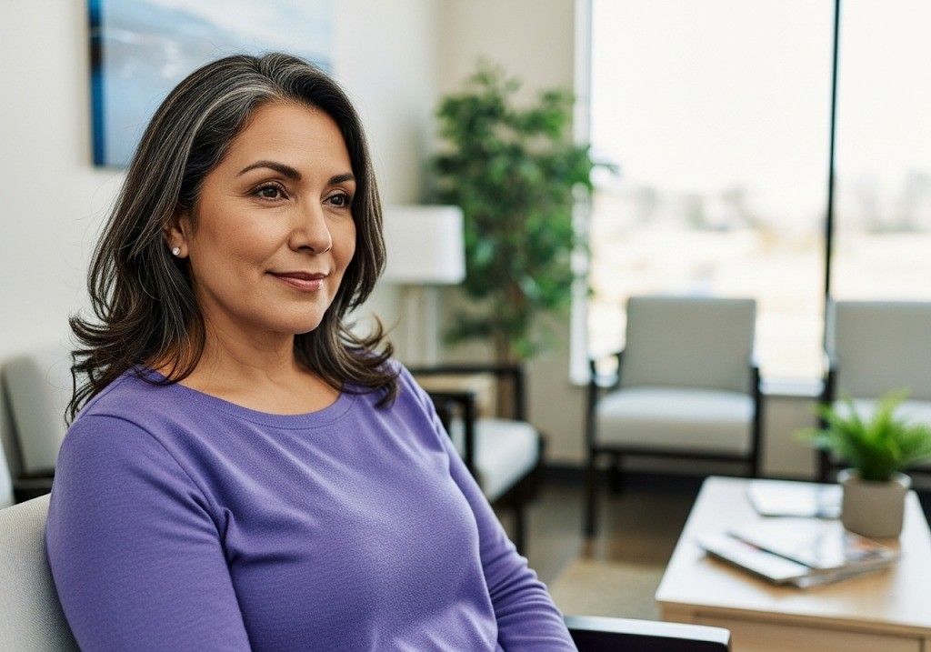 woman looking relaxed while waiting for doctor’s appointment