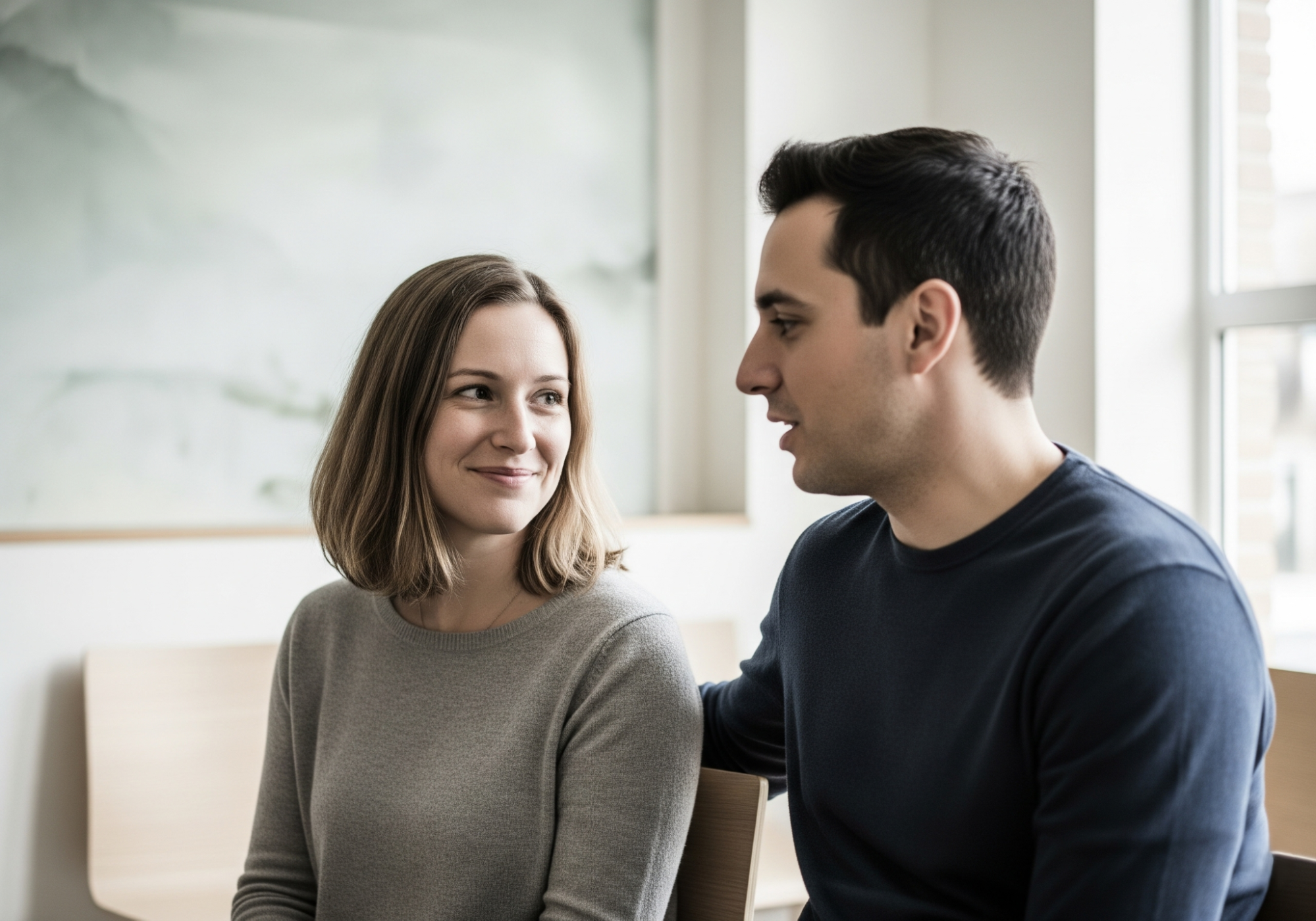 couple in waiting room of clinic