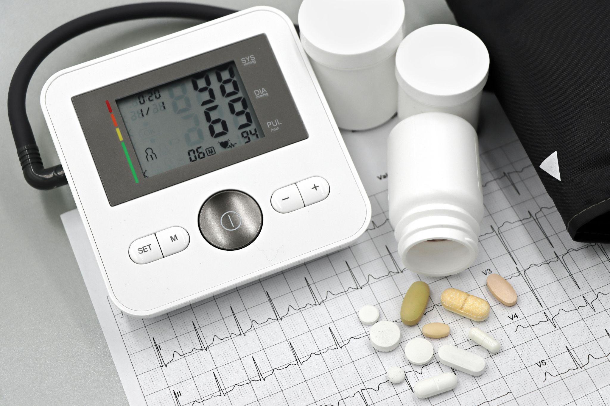 blood pressure monitor and pills