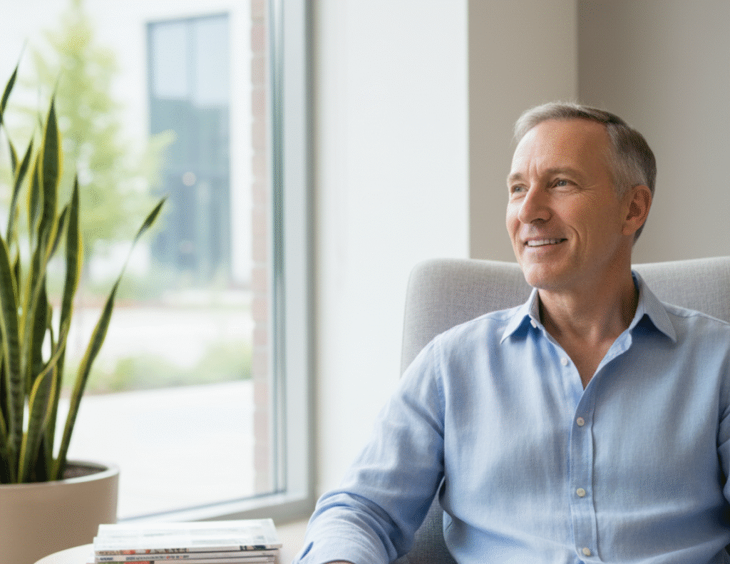 patient in waiting room of clinic, representing membership healthcare near Humble TX