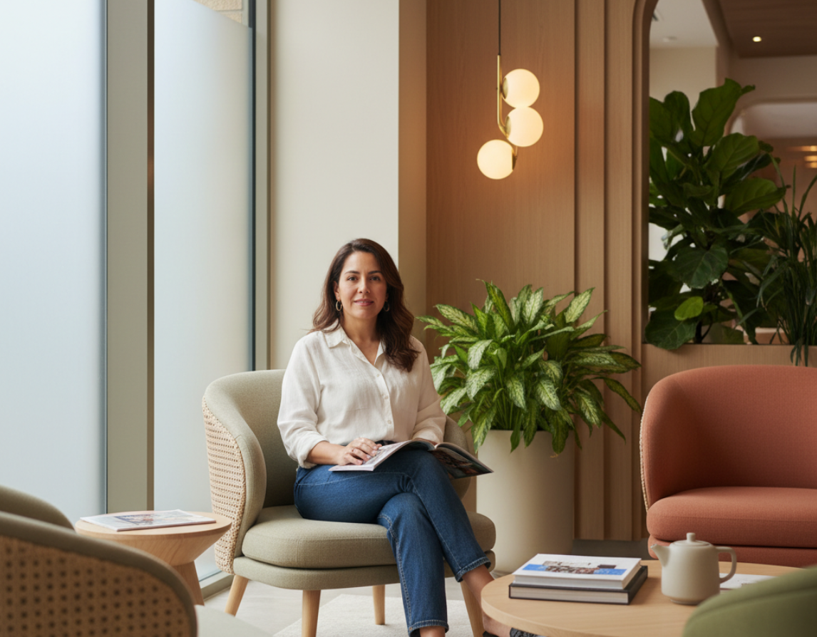patient looking relaxed in a waiting room