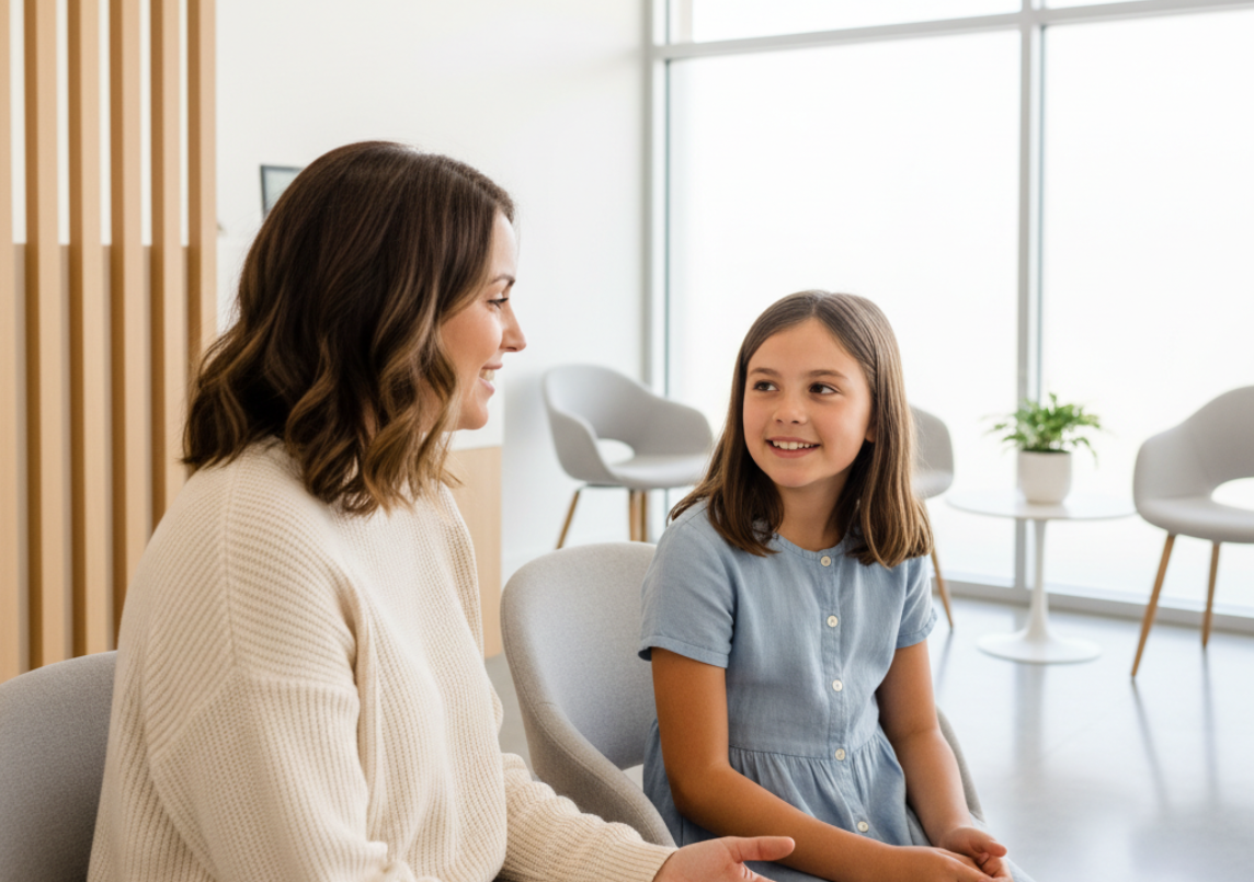 mother and daughter in waiting room of Direct Primary Care clinic