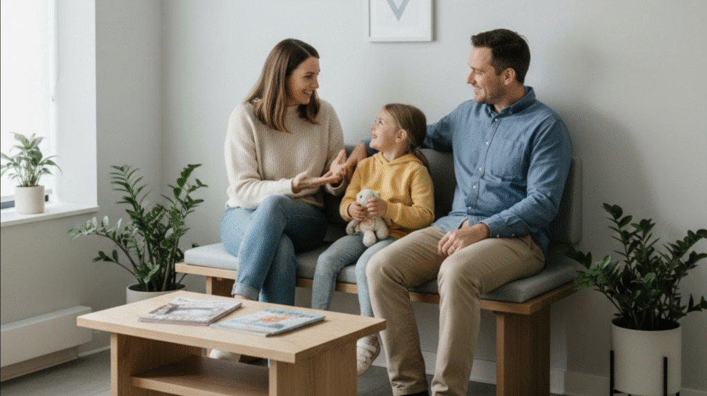 family waiting for appointment at Direct Primary Care in Humble