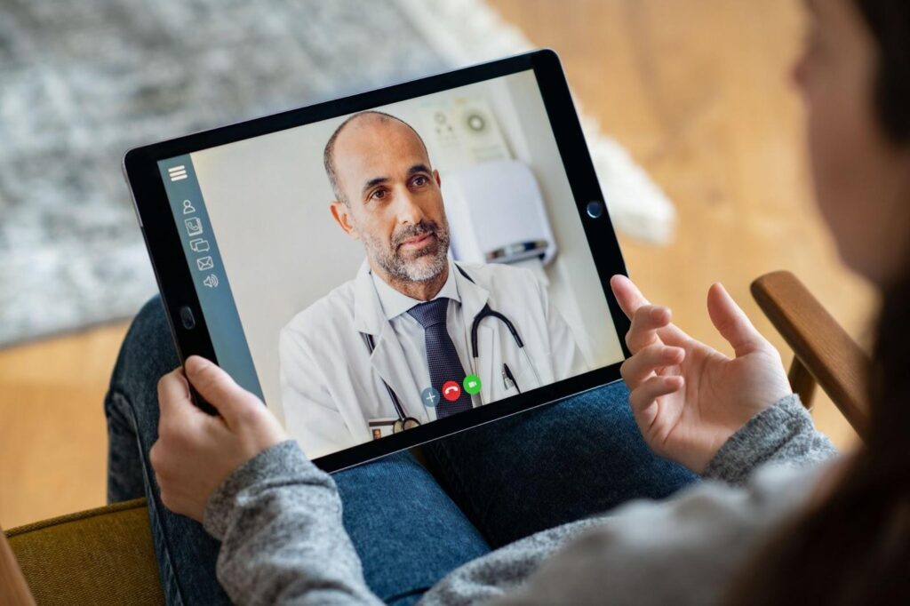 Virtual telehealth visit with a DPC physician for convenient care.
